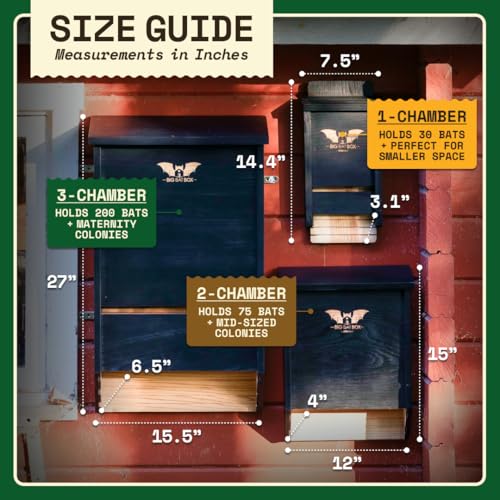 Image of WildYard Bat House for Outdoors - Extra Large 3 Chamber, Black, 200 Bats