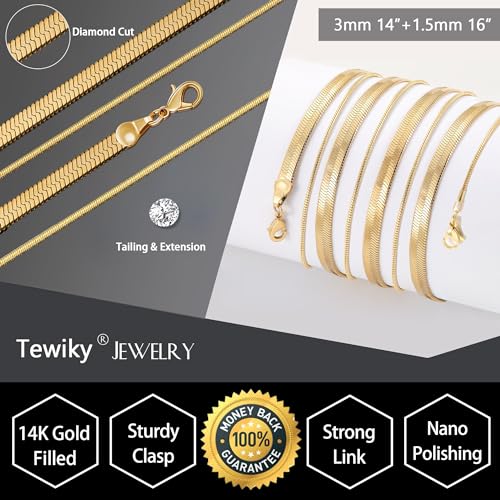Image of Tewiky Layered Necklaces for Women 14k Gold Plated Chain Necklace Set