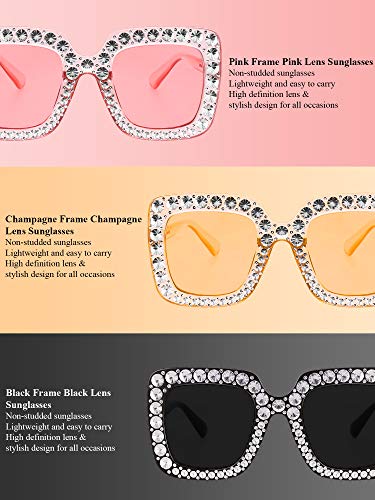 Frienda 3 Pcs Oversize Square Glitter Sunglasses Sparkly Disco Sunglasses Retro Thick Frame Glasses for Women2