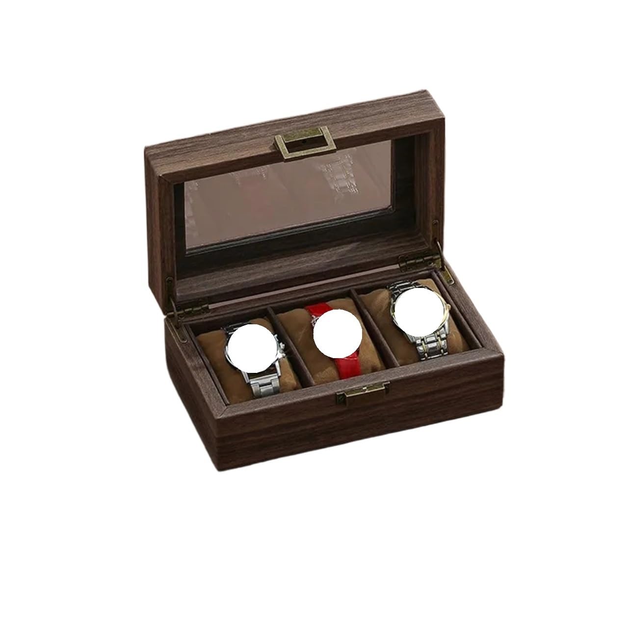Caja para Relojes de Madera Maciz Caja de reloj cuero grano madera | Organizador de joyas for múltiples relojes de almacenamiento de alta capacidad for el hogar(MUWENPI-3WEI)