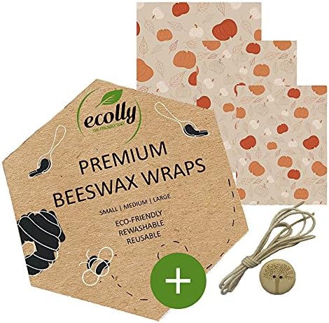 Zestaw 3 okładów z wosku pszczelego (S, M, L), papier z wosku pszczelego, wosk pszczeli Wrap, bez plastiku i wielokrotnego użytku, BEZ oleju jojoba, w tym guzik i nici bawełniane - Kwiat Wiśni
