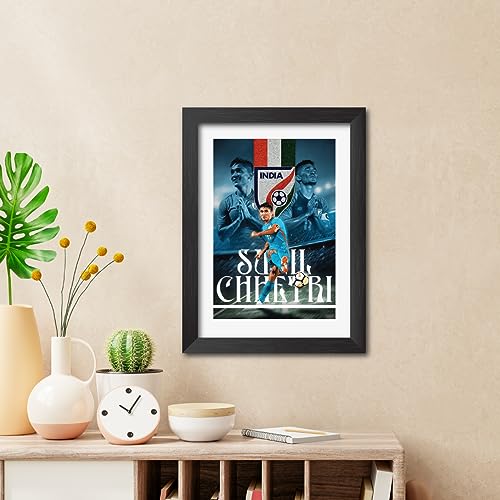 Image of TenorArts Sunil Chhetri Poster Team India Football Laminated Photo Frame Painting with Matt Finish Black Texture (12 inches x 9inches)