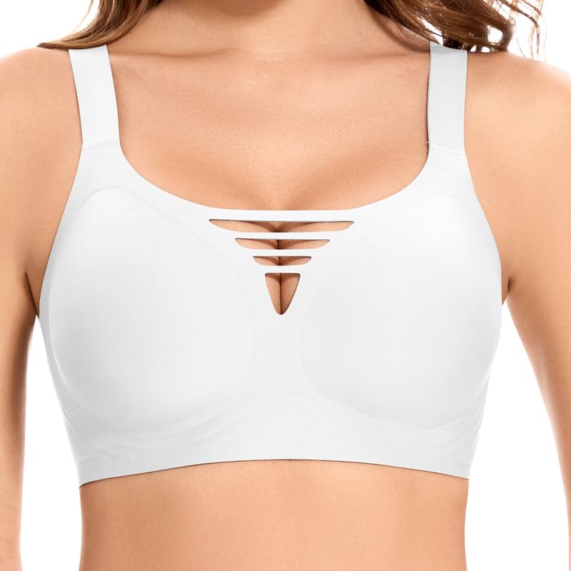 Jiuday Damen BH ohne Bügel Große Brüste Starker Halt Push Up BH ohne Buegel Bequemer Seamless T Shirt Soft Bra Gepolstert Nahtloser Bralette mit Extender