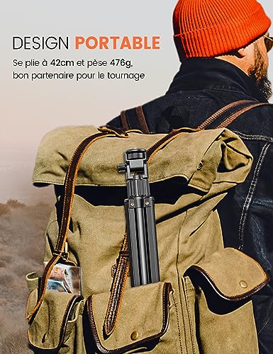 180cm Trepied Smartphone, Extensible Perche a Selfie Trepied Aluminium avec Télécommande sans Fil et Support pour Téléphone Portable, Compatible avec iPhone, Samsung, Appareil Photo et Gopro – Image 6