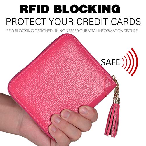 Easyoulife Womens Credit Card Holder Wallet Zip Leather Card Case Rfid Blocking (Rose) #TOP3