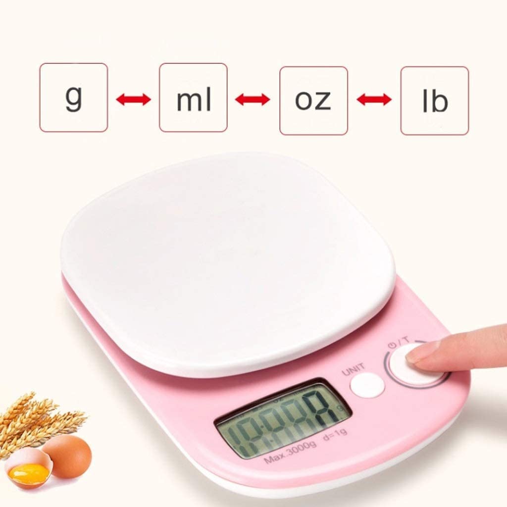 Balanzas para pesar alimentos, Báscula digital de cocina/alimentos for cocinar y hornear, multifunción, sistema de sensor de alta precisión (Color : Pink, Size : 3kg/1g)