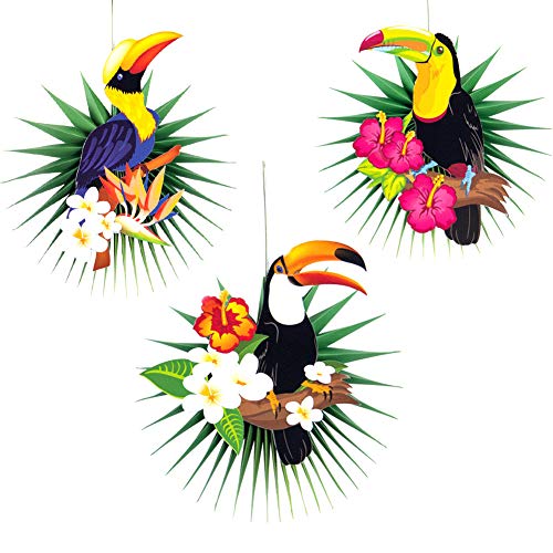 Easy Joy Toucan Decoration Jardin Rosace Papier Suspendu Tropical Party Deco Anniversaire Mariage Chambre Enfant - 3pcs