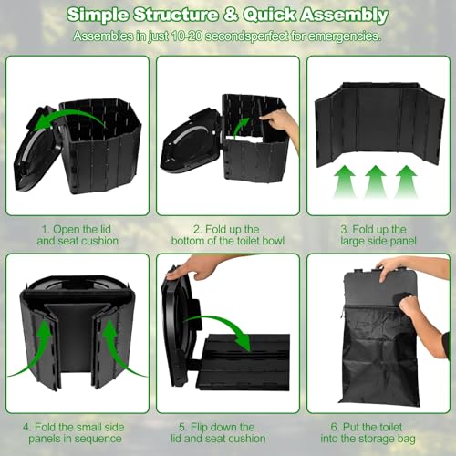 Image of Portable Toilet, Camping Toilet with Lid, Portable Travel Folding Toilet with Bags, Suitable for Camping, Hiking, Car Travel,Truck, RV, Boating, Road Trips, Beach