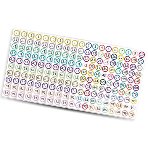Dulcicasa ナンバーステッカー 1-100 10枚入り ラウンドカラー ? 撕れに強い防水設計でファイル整理や在庫管理に最適