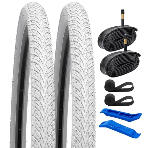 YunSCM 2-Pack 28 Zoll Reifen 28x1.40 700x35C ETRTO 37-622 und 700C Schlauch Schrader Valve AV48mm kompatibel 700x32C 35-622 700x35C 700x38C Fahrradreifen und Schlauche (wei&szlig;)
