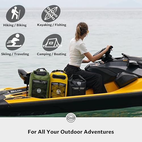 Image of STOVER 5 /10 /25 /30 /40L Waterproof Dry Backpack & Phone Case- Large Floating Dry Bag for Kayaking, Travel, Hiking, Fishing, Camping, Motorcycles & Beach, Heavy-Duty Roll Top Men /Women (Yellow)