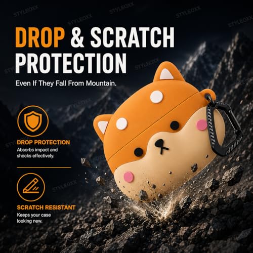 Image of Anvique Silicone Case Cover for Oneplus Nord Buds 4 Pro, Scratch Resistance, Shock Absorption, with Premium Carabiner (ShibaDog Cartoon)