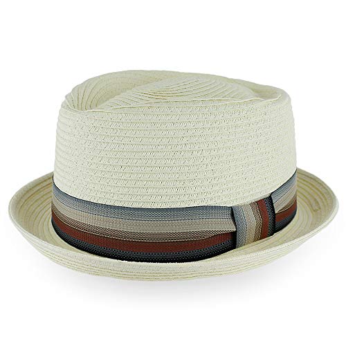 Image of Belfry Men /Women Summer Straw Pork Pie Trilby Fedora Hat in Blue, Tan, Black