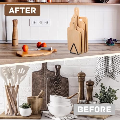 Image of 1PC Cutting Board Storage Rack Triangular Metal Holder Space Saving Cabinet Countertop Organizer for Boards, Trays, Plates, Black