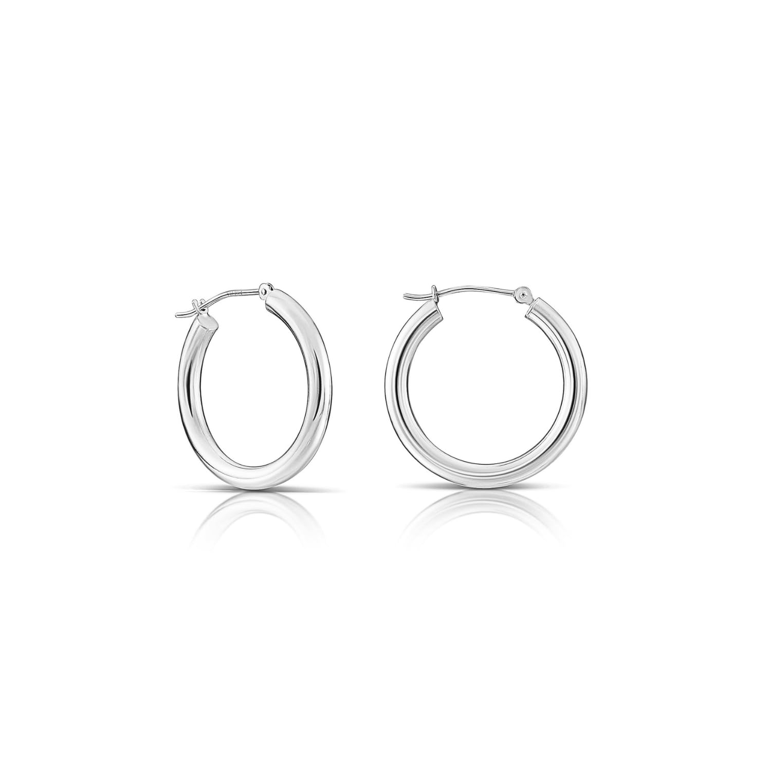 14K White Gold Classic Chunky Hoop Earrings, Solid White Gold Chunky and Lightweight Shiny Hoops, 3mm Tube Thickness