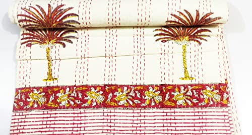 Couette Kantha faite main en pur coton imprimé bloc couverture de luxe - 2