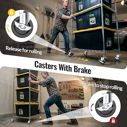 Image of HOLKIE Caster Wheels 3 inch Locking Stem Casters, 3 /8 inch -16 x 1-1 /2 inch (Stem Diameter 3 /8 inch, Stem Length 1-1 /2 inch) Threaded Stem Casters Swivel Casters Set of 4 Heavy Duty Castors Black
