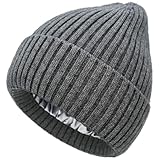 vidsel Satin Lined Wool Beanie Hat for Women Men Winter Cold, Warm Knit Fashion Cuffed Beanie Skull Cap Watch Cap, Gray