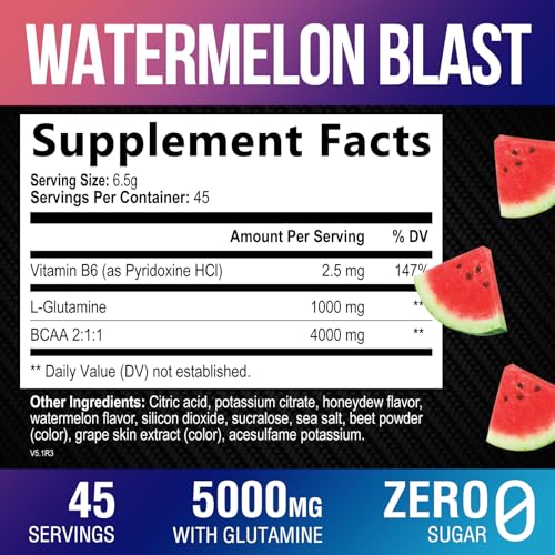 Muscle Recovery Drink Powder with BCAA, L-Glutamine & Amino Acids - Best Muscle Recovery Supplements for Post Workout - Sugar Free, Branched Chain Amino Acid Supplement for Women & Men - 45 Servings