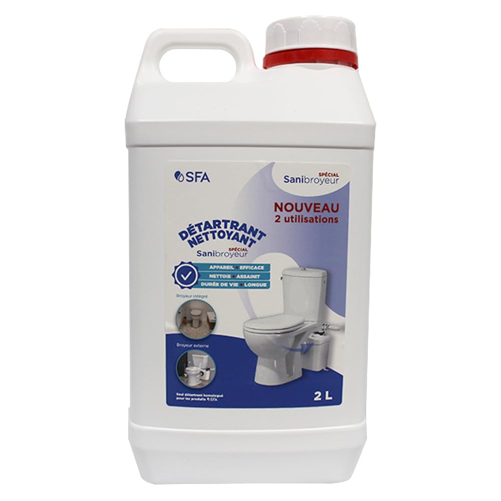 SFA – Descalcificador sanitario – Mantenimiento de inodoros – Respeta el caucho – Adecuado para fosas sépticas y conductos de pequeño diámetro – 2 l – Made In France