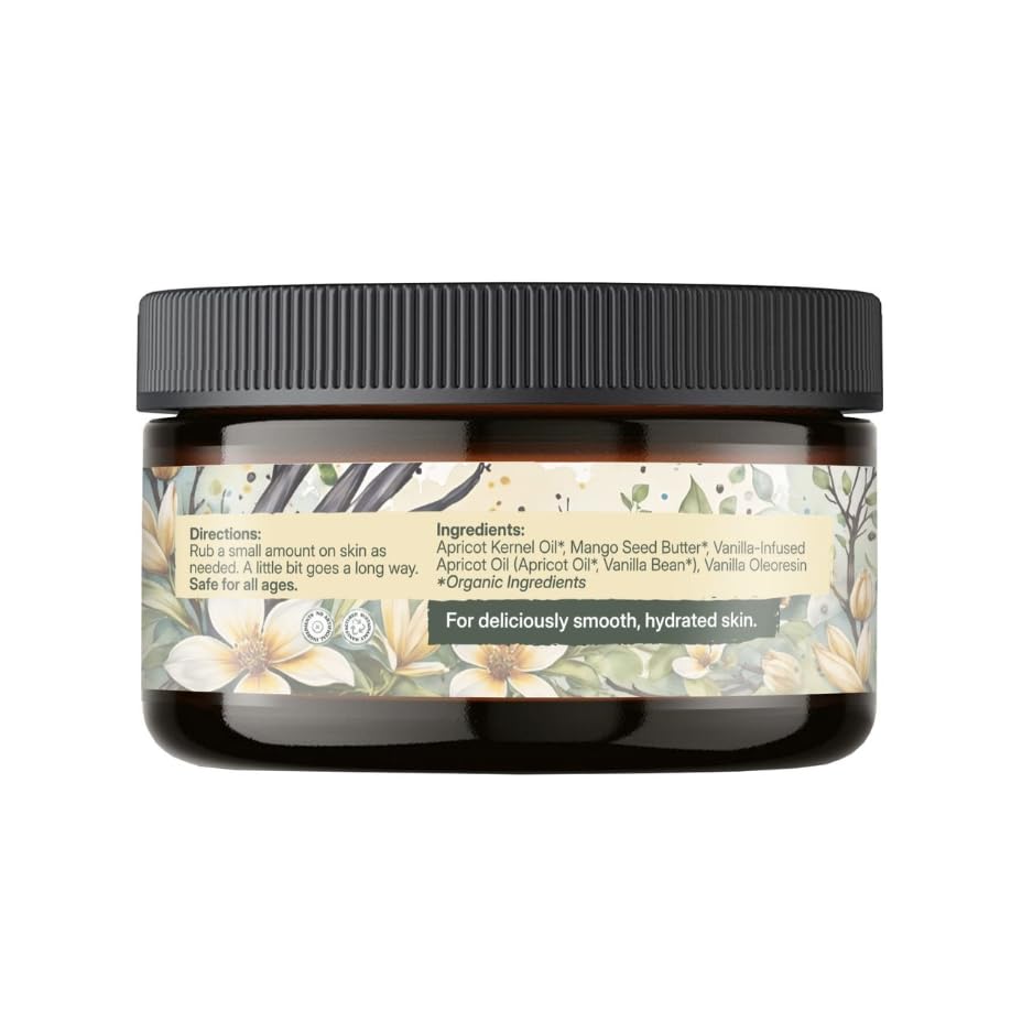 Earthley Wellness Whipped Body Butter Vanilla, Natural Body Butter with Mango Butter & Apricot Oil, Nourishing Skin Butter for Dry Skin, Ultra-Hydrating & Soothing Moisturizer (8 oz)
