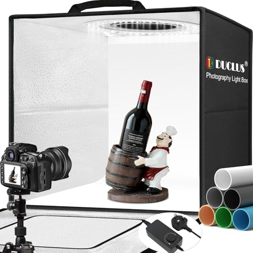 DUCLUS Light Box Photography 50cm with 36W 216 LEDs Stepless Dimming & UK Plug, Portable Photo-Box Studio with 6 Color Backdrops for Large Product Photography