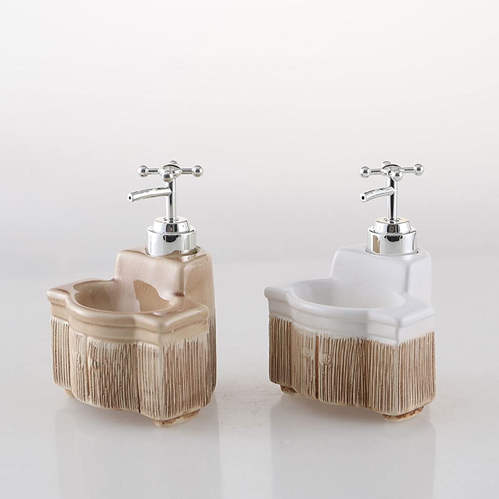 Dispensador de jabón, Botella de loción cerámica Recargable Ducha Cocina/baño(Brown)