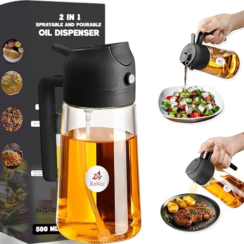 Image of Oil Dispenser 500 ml with Spray Glass Oil Sprayer and Dispenser Bottle 2 in 1 Spray Bottle for Kitchen and Air Fryer Cooking Oil Sprayer Bottle Refillable Oil Spray Dispenser Bottle for Cooking