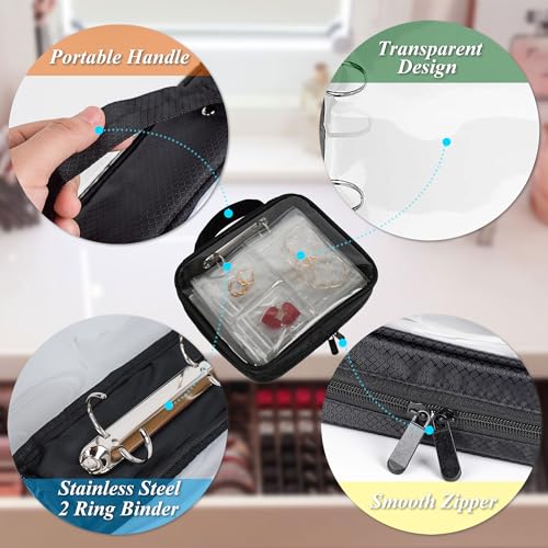 Travel Jewelry Organizer Case Transparent Jewelry Storage Book Binder Bag for Earrings, Rings, Necklace, Bracelet,Black4