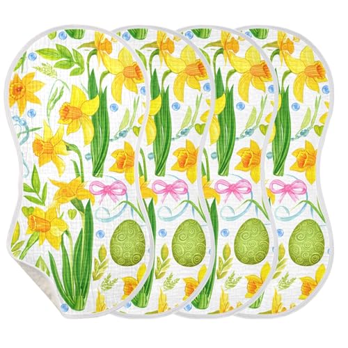 xigua Yellow Daffodils Baby Burp Cloths for Newborn Boys and Girls 4 Pack, Soft & Absorbent Cotton Baby Burp Cloth, Baby Washcloths, Newborn Towel, Burp Rags3