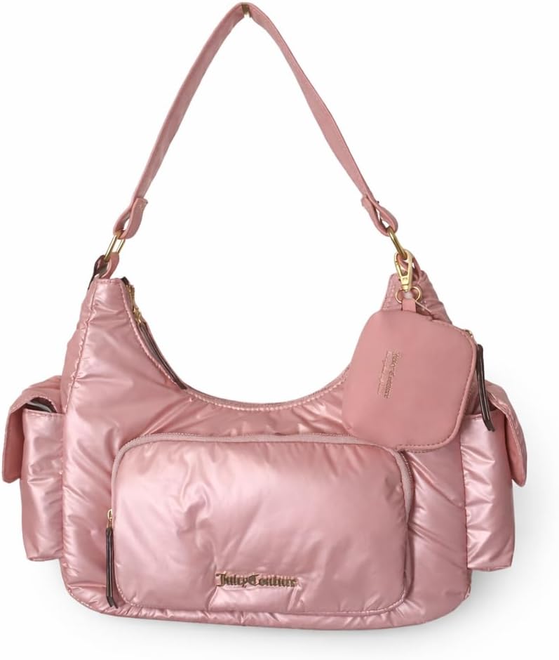 Juicy Couture Timeless Hobo Shoulder Handbag with Zip Pockets & Gold-Tone Hardware (Pink Diamond)