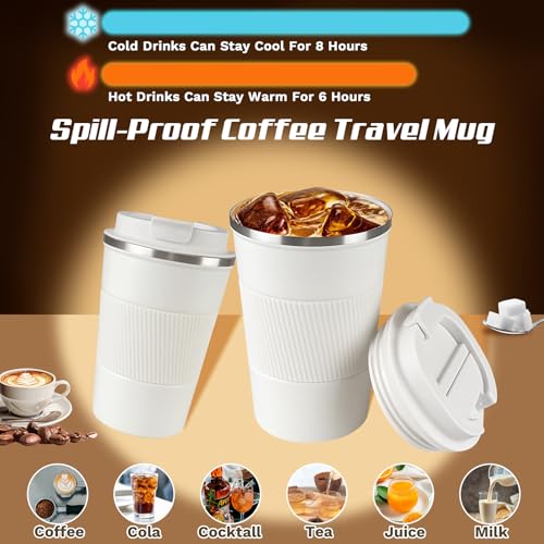 Image of Vacuum Insulated Stainless Steel Travel Coffee Mug,Leak Proof Cup with Lid | 304 stainless steel mug with vacuum insulation, leak proof lid, silicone grip and car cup holder friendly design