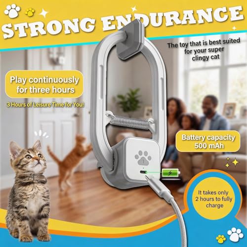 Image of Interactive Cat Toy, Rechargeable Electric Cat Teaser, Hanging Door cat Toy, 2 Motion Modes (360 Spin & Irregular Jumping), Smart Auto Cat Toy for Exercise & Fun, Grey