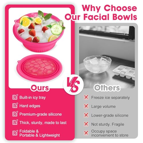 Image of (1 pic Hook) with Silicone Face Bowl for Ice with Built-in Icetray, Collapsible Face Tub for Ice Bath, Facial Ice Plunge Bowl, Ice Water Facials at Home (Rose Hook)