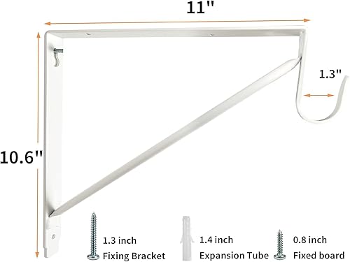 Miniatura 4 de Paquete de 2 estantes de armario resistentes y soportes de barra, soportes de estante para ropa, soporte de estantes de armario con soporte