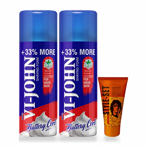Image of VI- JOHN Shaving Kit For Men, Shaving Foam For Men (400gm Each- Pack of 2), Hair Gel (25gm)