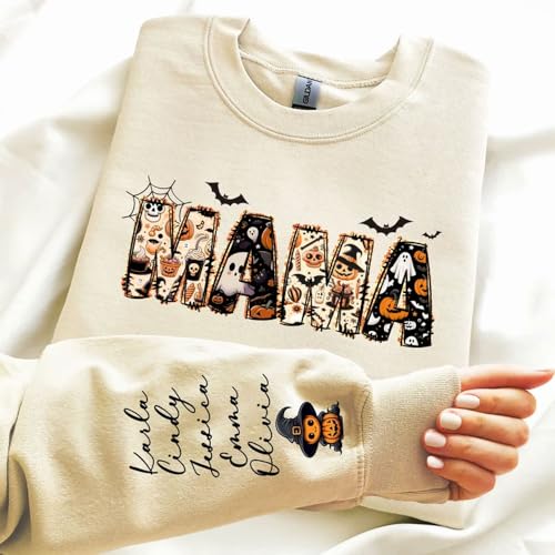Personalized Halloween Mama Sweatshirt,Spooky Mama Shirt,Gift for Mom,Spooky Mama Sweatshirt, Halloween Shirt,Custom Name Halloween2