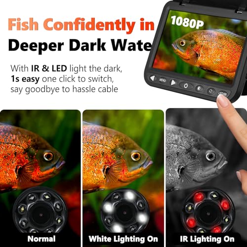 Image of FishPRO Underwater Fishing Camera HD1080P 7'' IPS, 10,000mAh, (No Need Learn) Night Light Vision Ice Fishing Camera Underwater, Ice Fishing Gift Portable Fish Finder for Ice Lake Kayak Fishing, 82FT