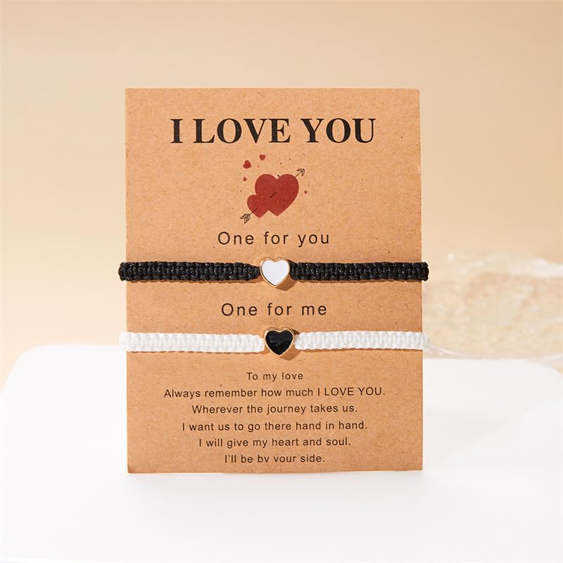 Matching Bracelets for Couples 2 PCS Couples Bracelet Valentines Day Heart Bracelets Set Forever Woven Bracelets Adjustable Rope Promise Couples Friendship Birthday Gifts2