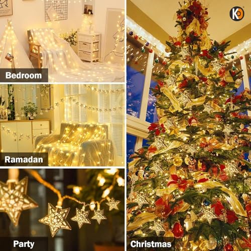 Image of K D Metal Star Warm Yellow led String lioght for Decoration | 14 LED |10 Ft Length String Light | Fairy Lights for Home, Balcony, Festival, Diwali, Christmas Metal Star Warm Yellow