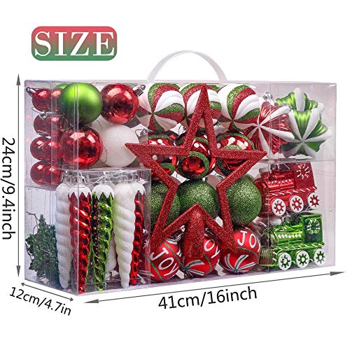 Valery Madelyn Classic Collection Splendor Red Green White Christmas Ball Ornaments, Shatterproof Christmas Tree Ornaments For Xmas Decoration (2 Items Bundle #TOP4