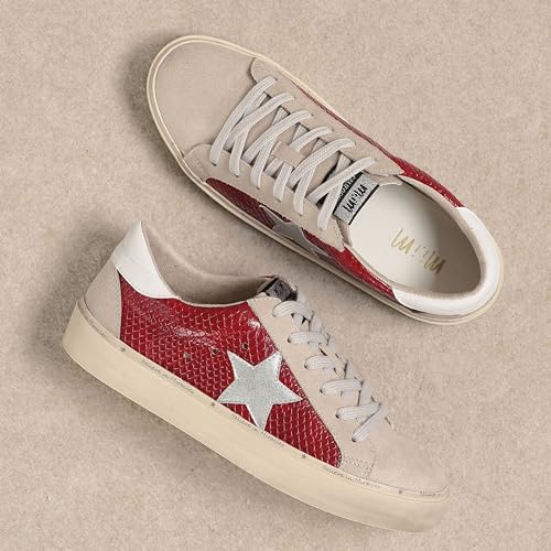 Image of Mi.iM Gaby Women's Star Sneakers - Snake Print Suede Lace-Up Fashion Shoes with Rubber Sole
