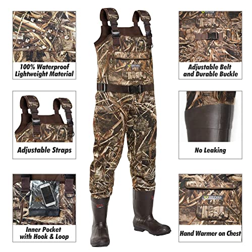 Oxyvan Neoprene Chest Waders With Boots Realtree Max5 Camo Hunting Waders For Men Cleated Bootfoot Waders For Duck Hunting Fly Fishing Flooding 100% Waterproof Carrying Bag And Boots Hanger Included #TOP1