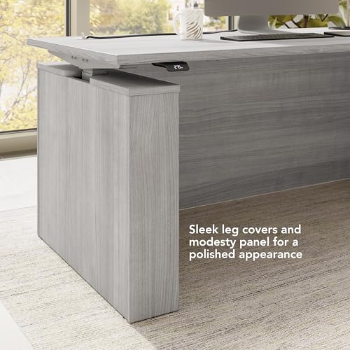 Image of Bush Business Furniture 60-inch Electric Height Adjustable L Shaped Standing Desk, Ergonomic Sit-Stand Computer Table for Office, Stratus Collection, Platinum Gray with Metallic Gray Base