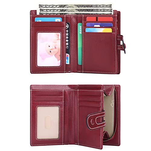 GOIACII Small Wallet Women Rfid Blocking Genuine Leather Compact Bifold Card Holder for Women with Zipper Coin Pocket 2 ID Windows4