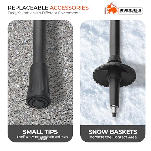 Image of BISONBERG Aluminum Trekking Pole, 65-130 cm Adjustable Height, Collapsible, Lightweight, Anti Shock, Multicolour, Hiking or Walking Sticks with in-Build Compass
