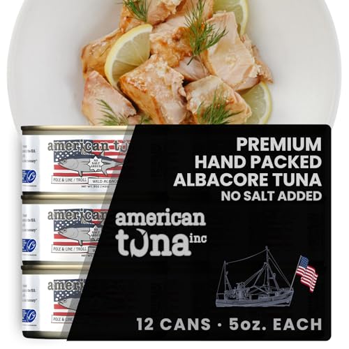 American Tuna Sushi-grade Wild Albacore Tuna Fish - No Salt Added, Wild Caught, MSC Certified, Pole Caught | (12) 5 Ounce Cans | Super Premium Canned Tuna for Health and Flavor Enthusiasts!