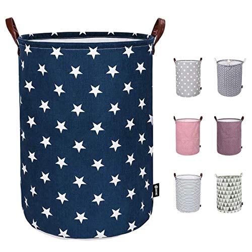 Skevic Cesto Ropa Sucia Extra Grande, Cesta Ropa Sucia Plegable con Revestimiento Impermeable - Cubo Ropa Sucia Algodón de Lino, Bolsas Almacenamiento Colada Tela Cestas Almacenaje (Azul Estrella)