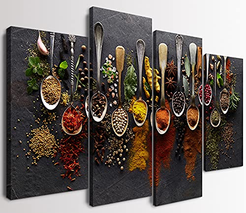 YOUHONG 4 Piece Modern Kitchen Art Colorful Spices in Spoon Large Wall Decor Dining Room Decor Kitchen Decorations for Kitchen Dining Room Decor Framed Ready to Hang (56''W x 40''H)