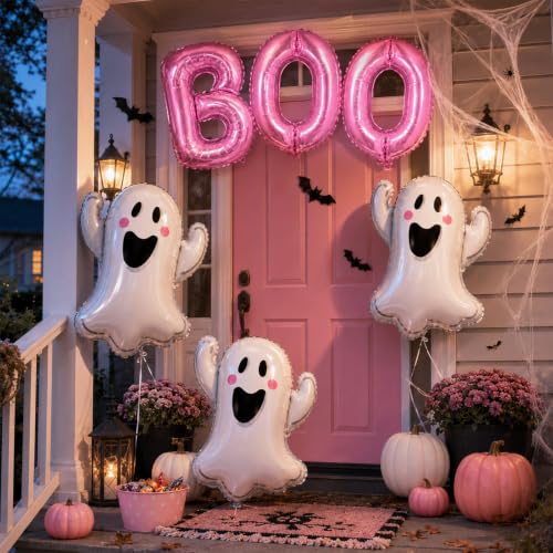 Image of Halloween Foil Balloons Pink Halloween Balloons Ghost Balloon BOO